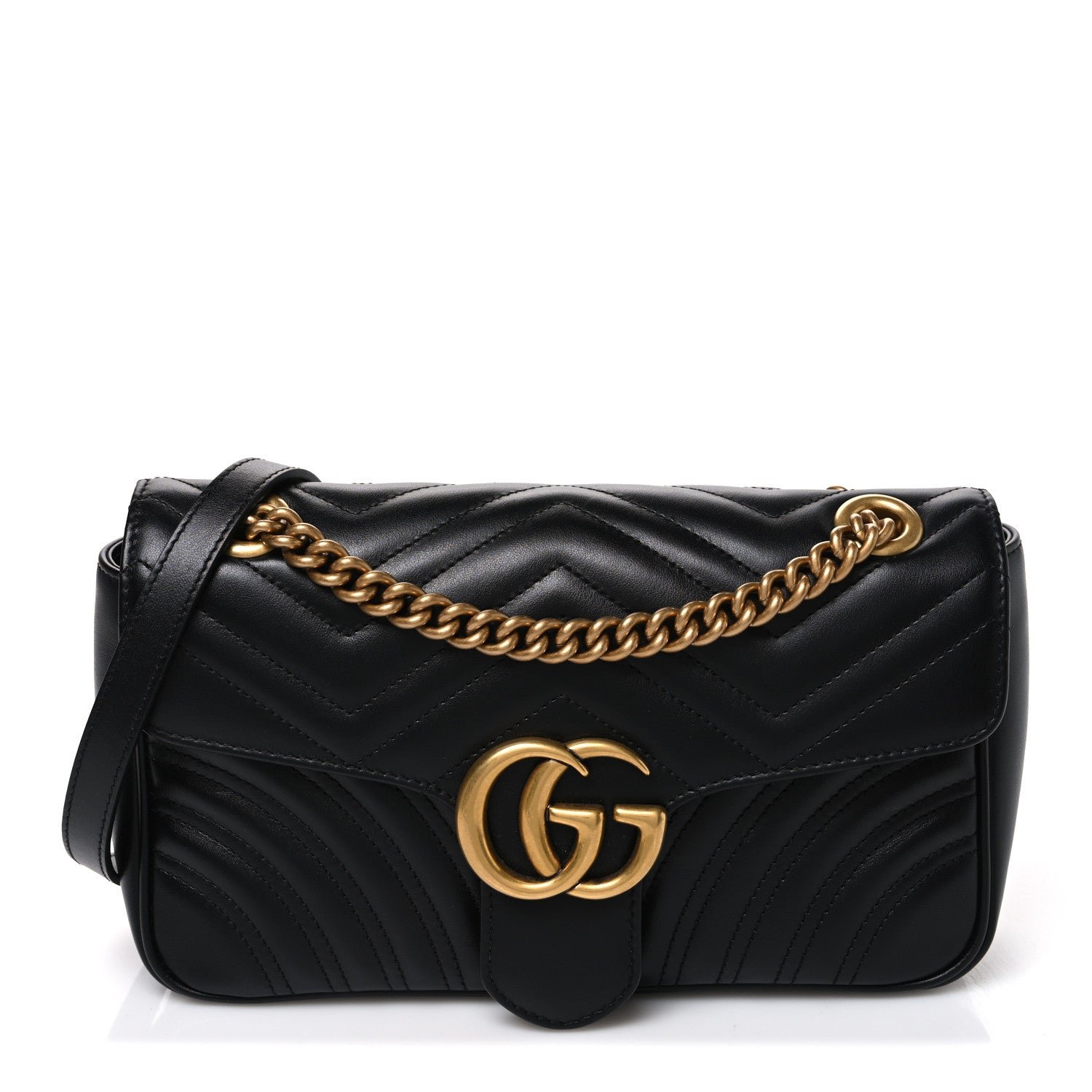 Gucci Calfskin Matelasse Small GG Marmont Shoulder Bag Black