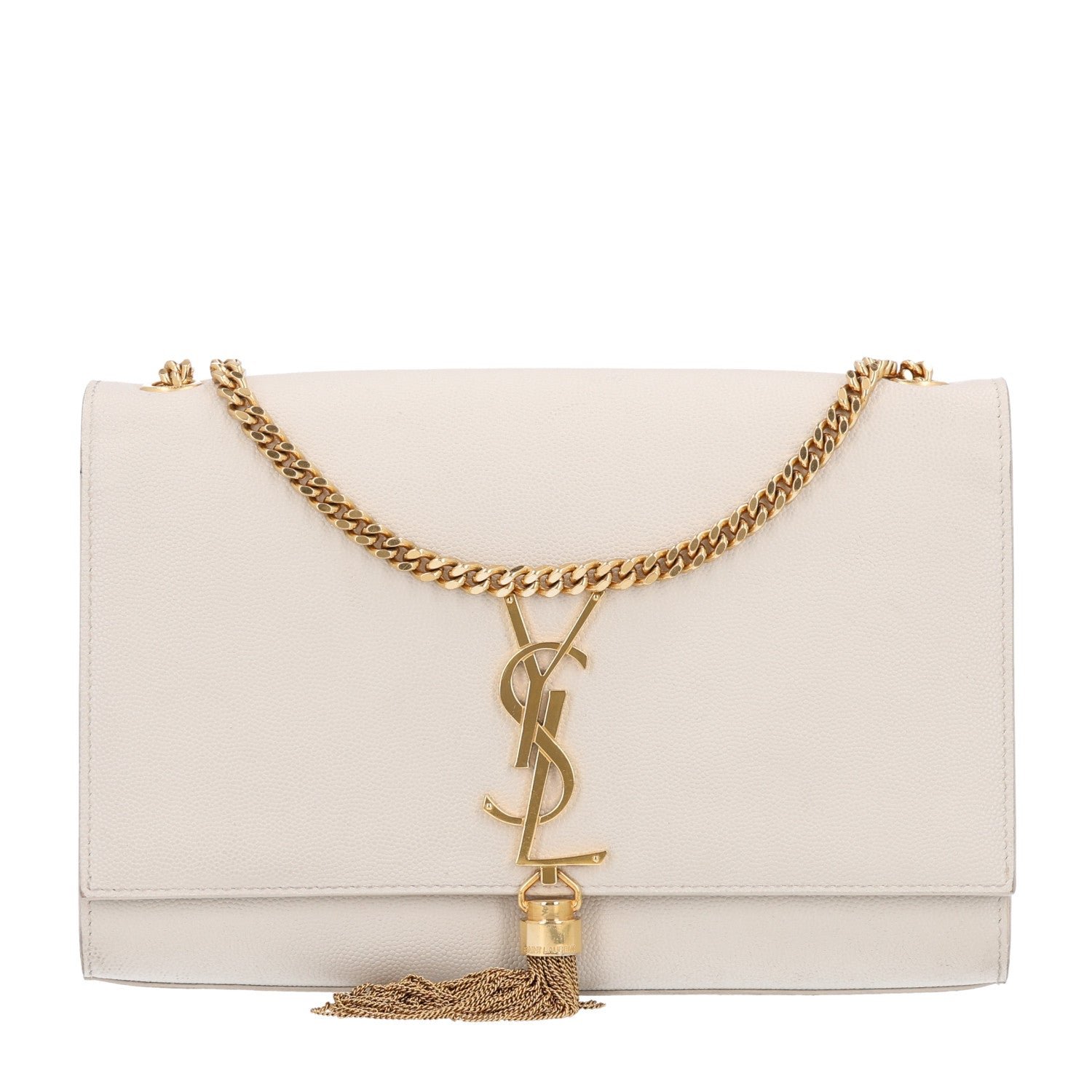 Saint Laurent Grain De Poudre Calfskin Medium Classic Monogram Kate Tassel Satchel Crema Soft