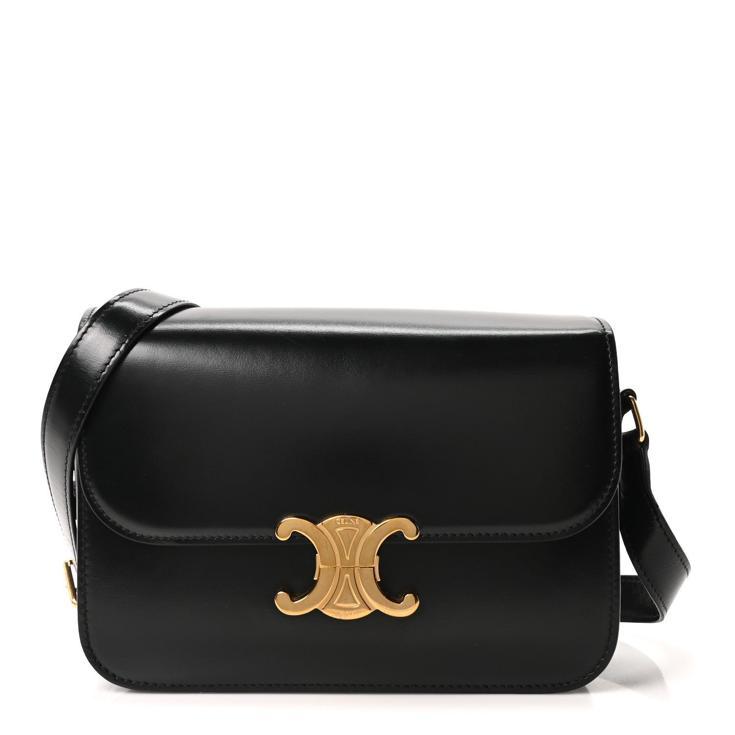 Celine Celine Shiny Calfskin Medium Triomphe Black