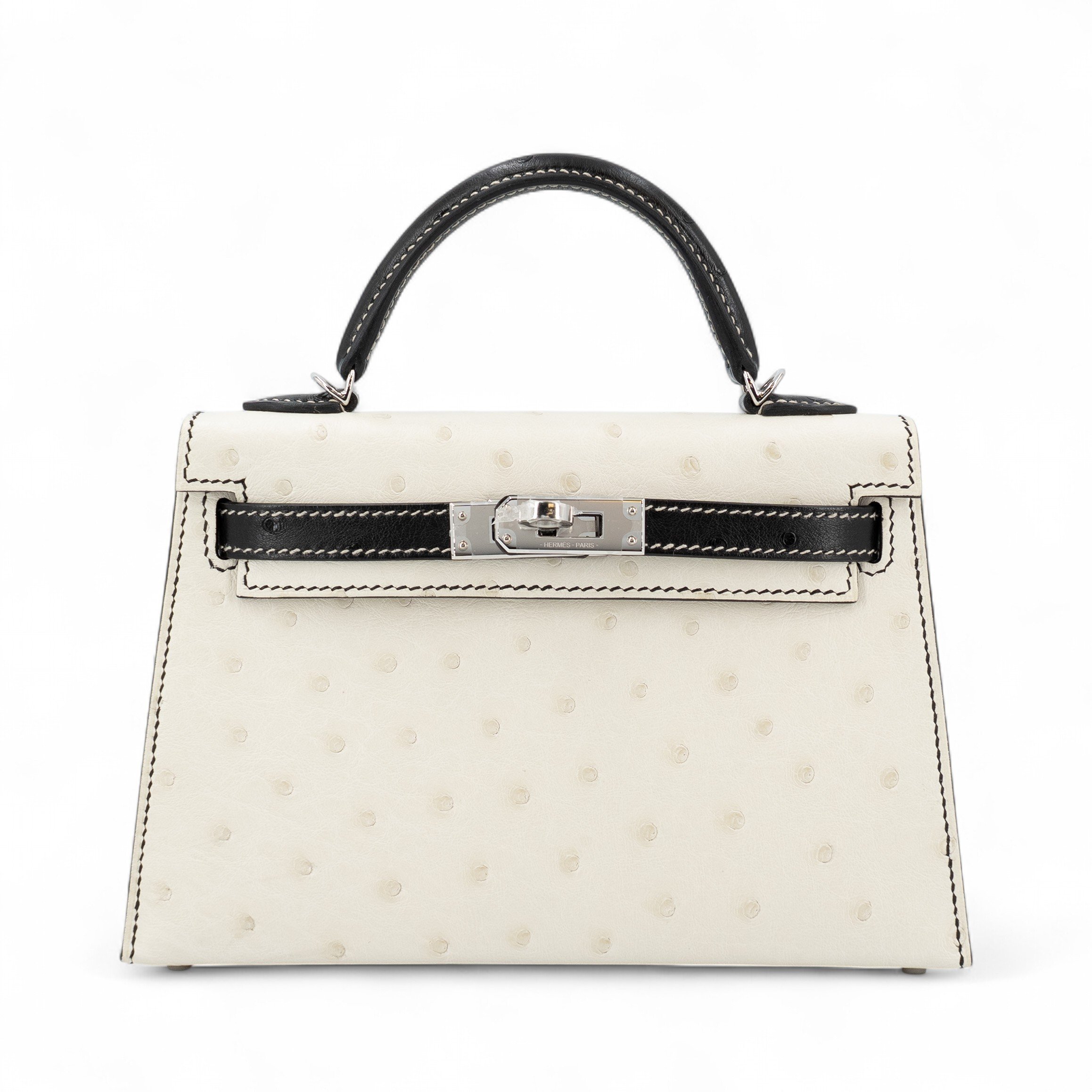 Hermes Brand New ( Rank N ) HERMÈS Special Order Mini Kelly II HSS Nata (I2) Noir (89) Ostrich Palladium hardware W (2024)