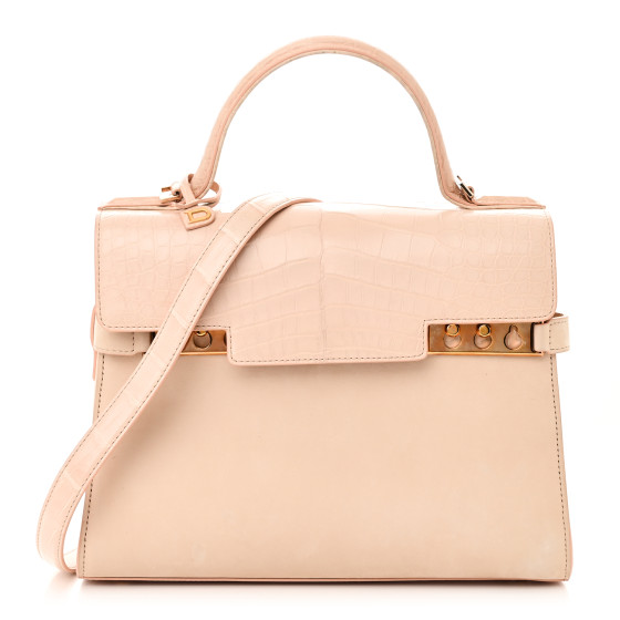 Delvaux Suede Crocodile MM Tempete Satchel Light Pink