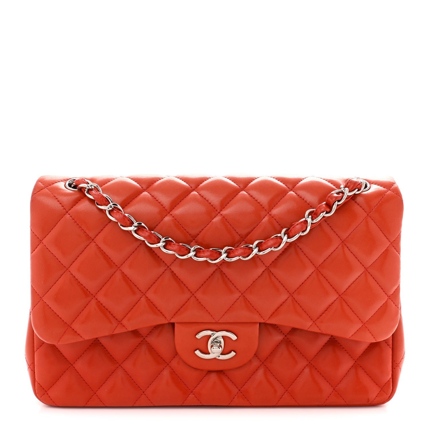Chanel Lambskin Quilted Jumbo Double Flap Red