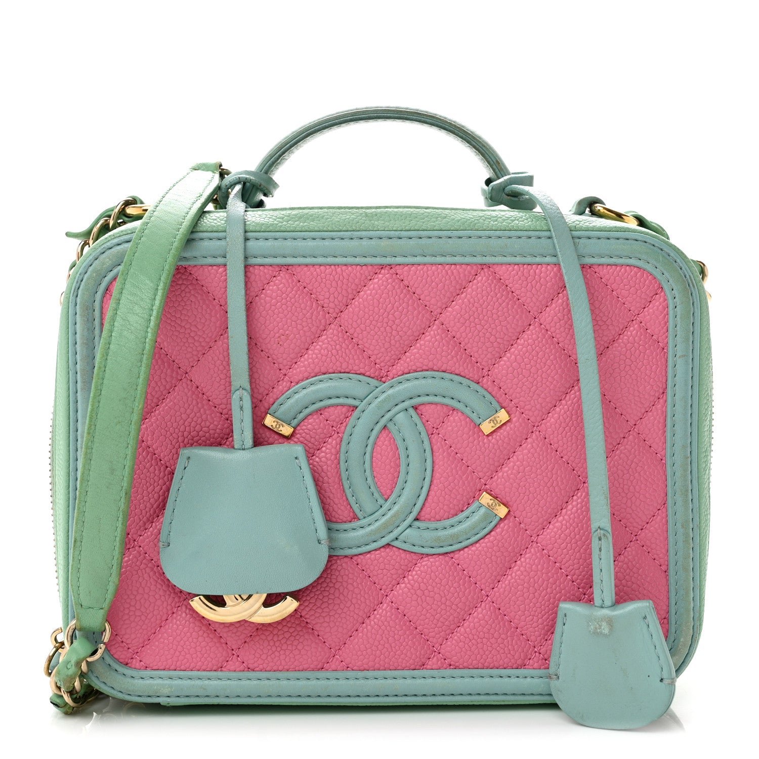 Chanel Caviar Quilted Medium CC Filigree Vanity Case Pink Green Blue