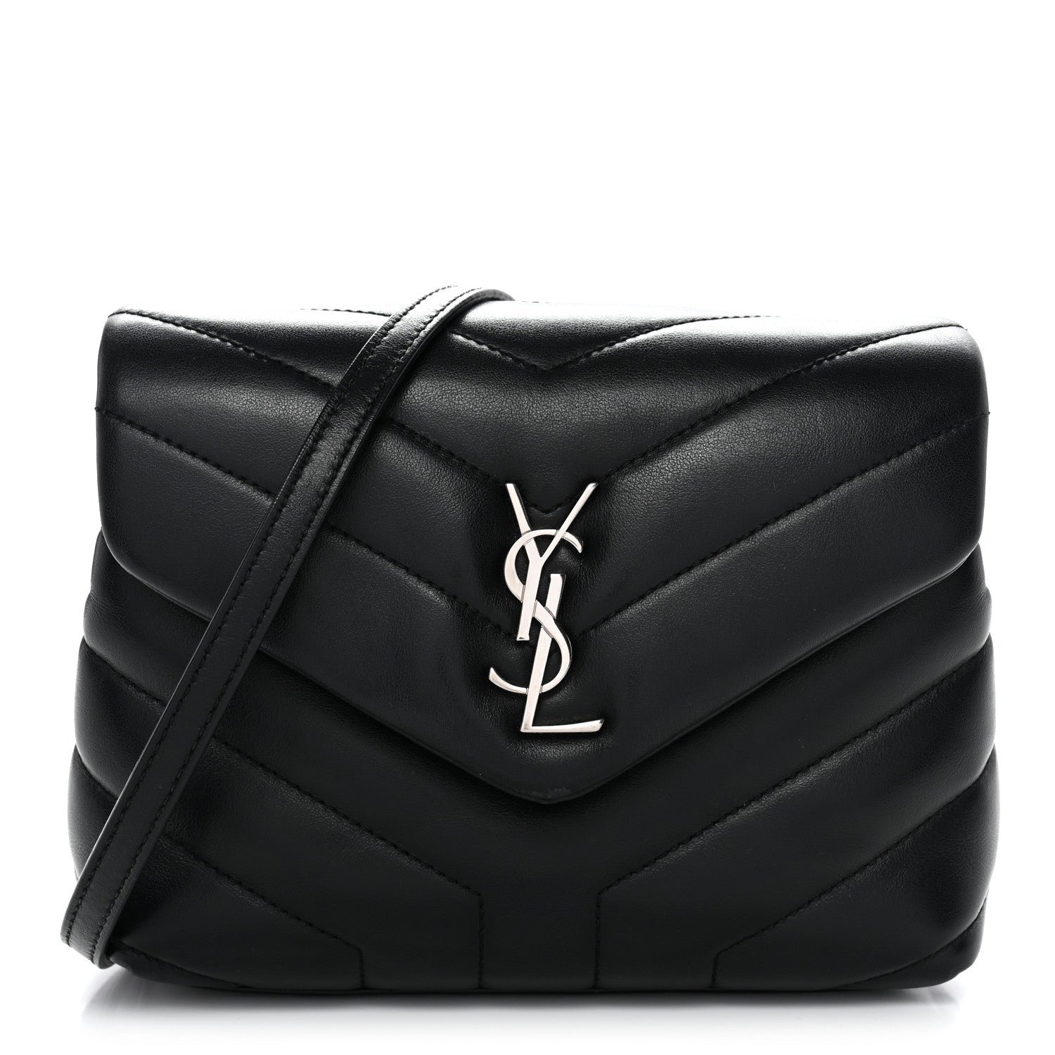 Saint Laurent Calfskin Y Quilted Monogram Toy Loulou Crossbody Bag Black