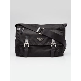 Prada Prada Prada Black Vela Nylon and Leather Medium Messenger Bag BT6671