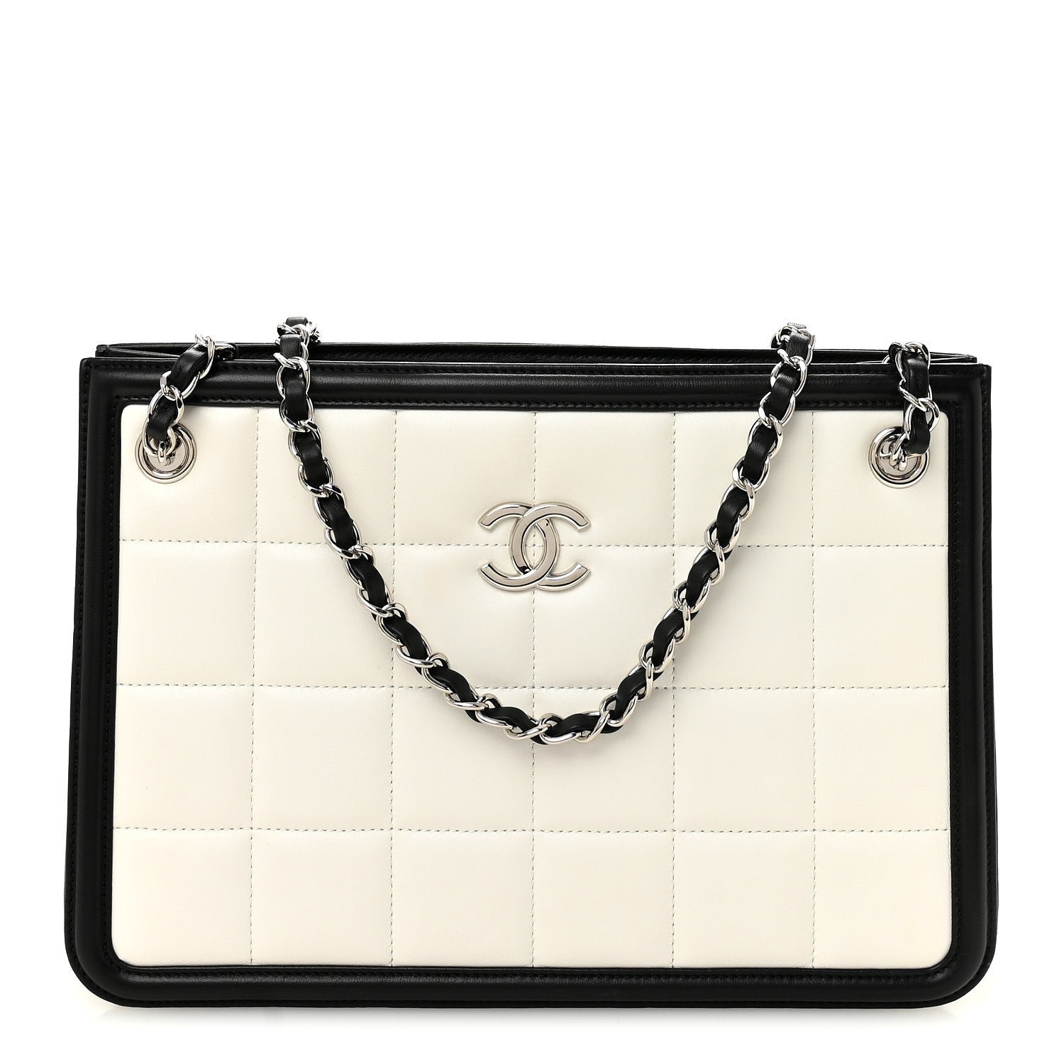 Chanel Lambskin Calfskin Small Chocolate Bar Tote White Black
