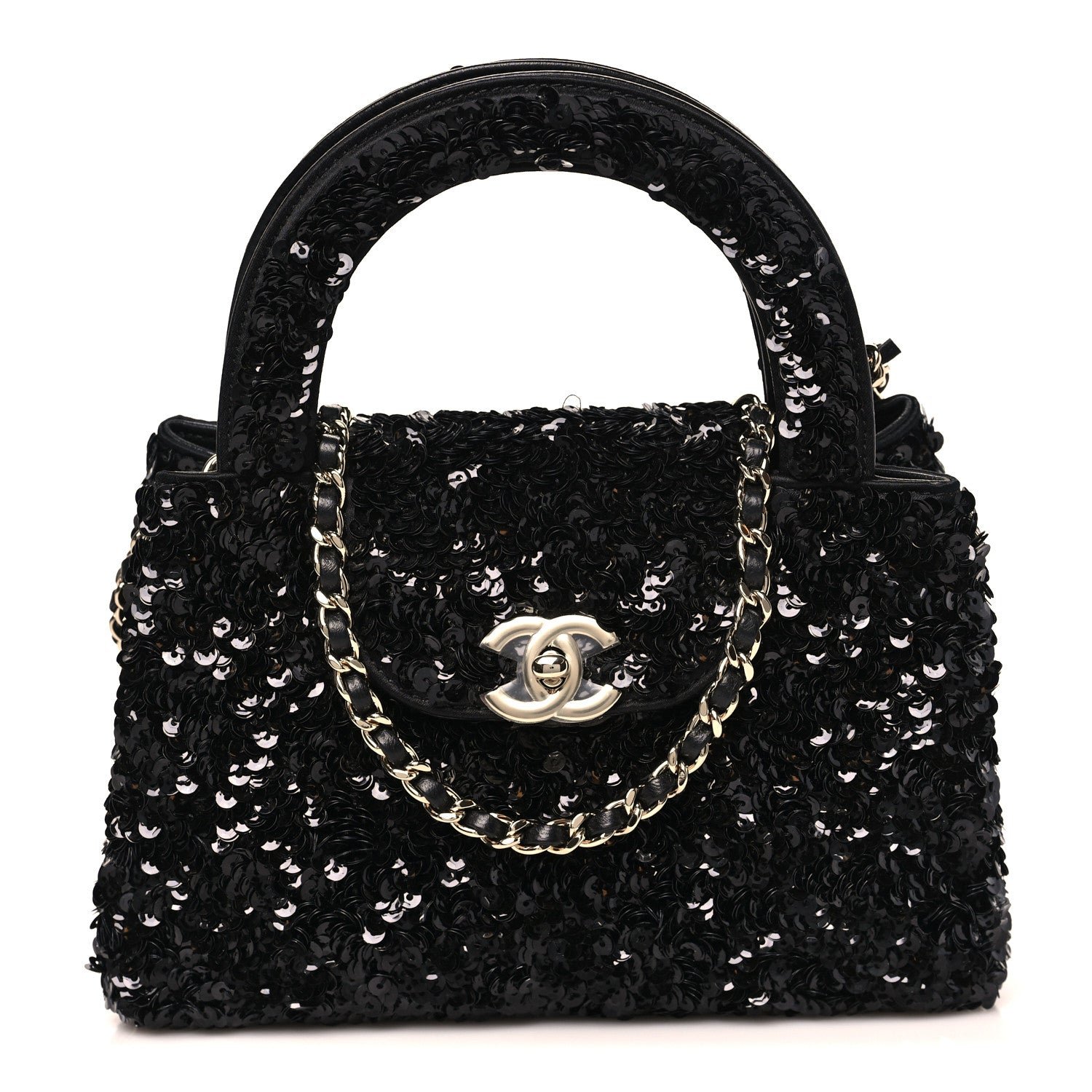 Chanel Sequin Nano Kelly Shopper Black
