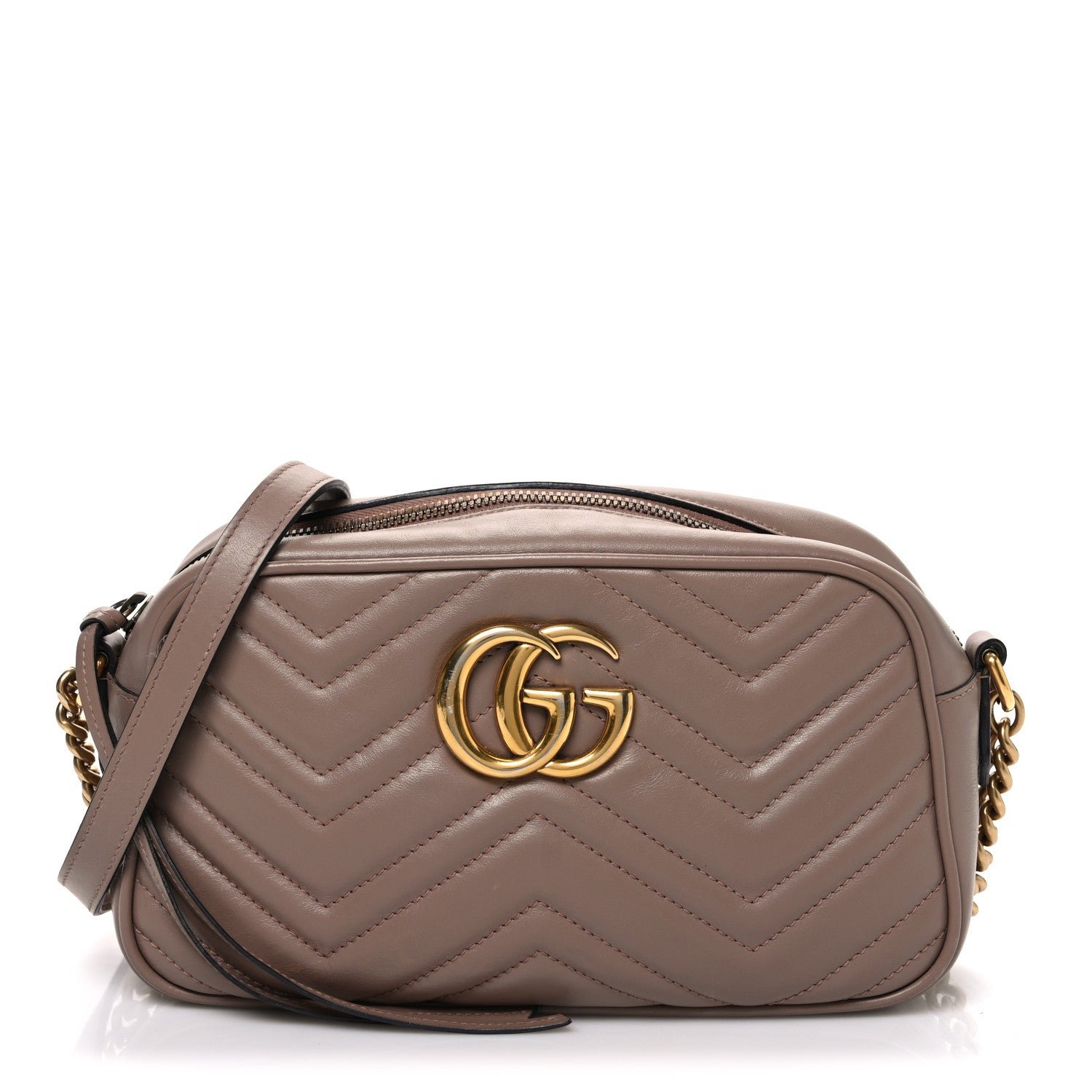 Gucci Calfskin Matelasse Small GG Marmont Chain Shoulder Bag Porcelain Rose