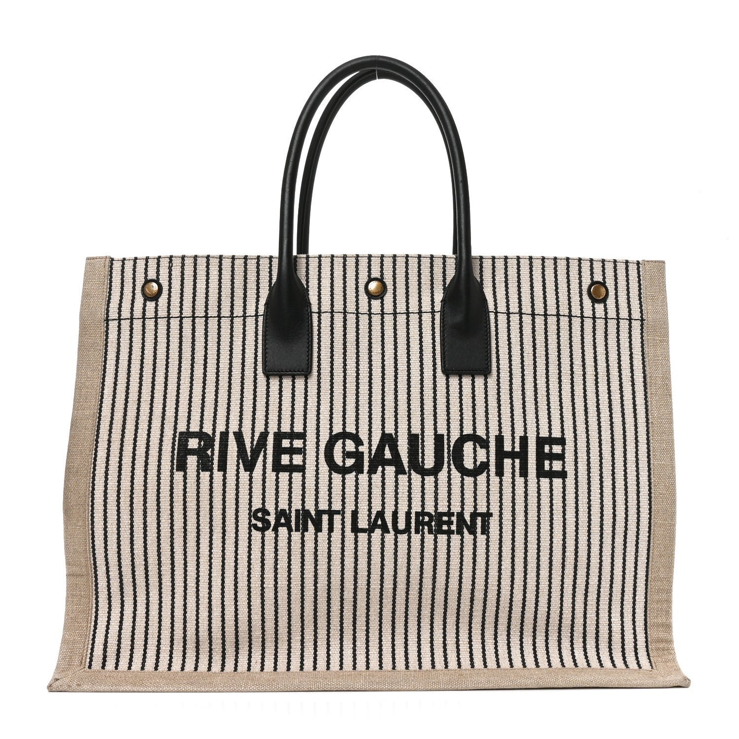 Saint Laurent Linen Calfskin Rive Gauche Tote Natural Black