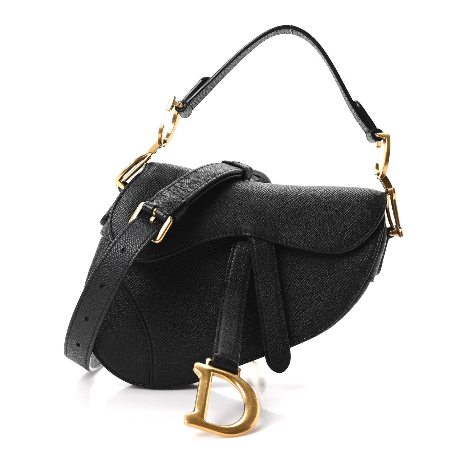 Christian Dior Grained Calfskin Mini Saddle Bag With Strap Black