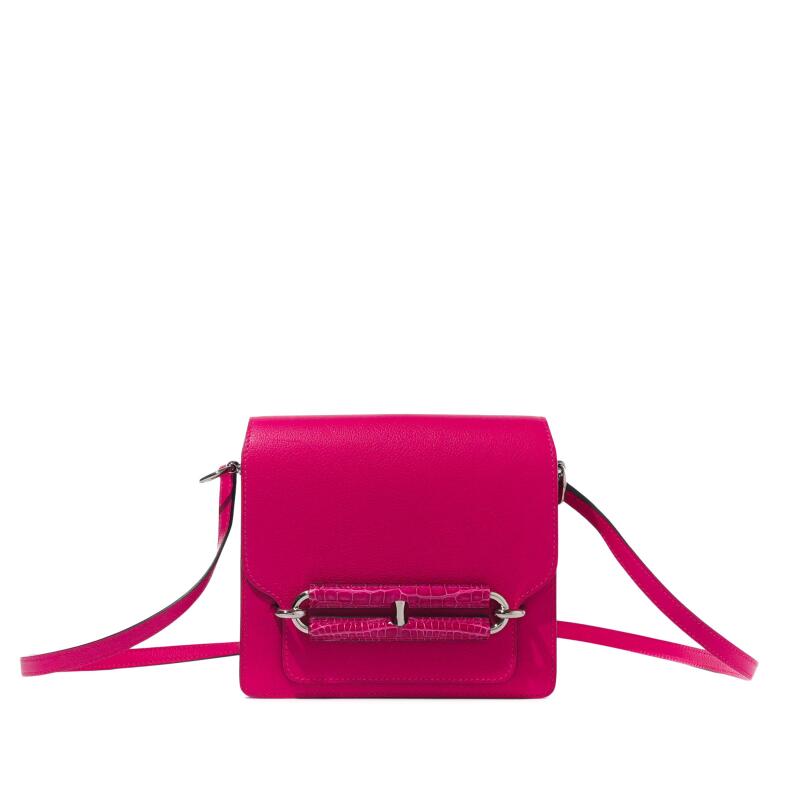Hermes Rose Mexico Evercolor and Alligator Touch Mini Roulis 18 Palladium Hardware, 2020