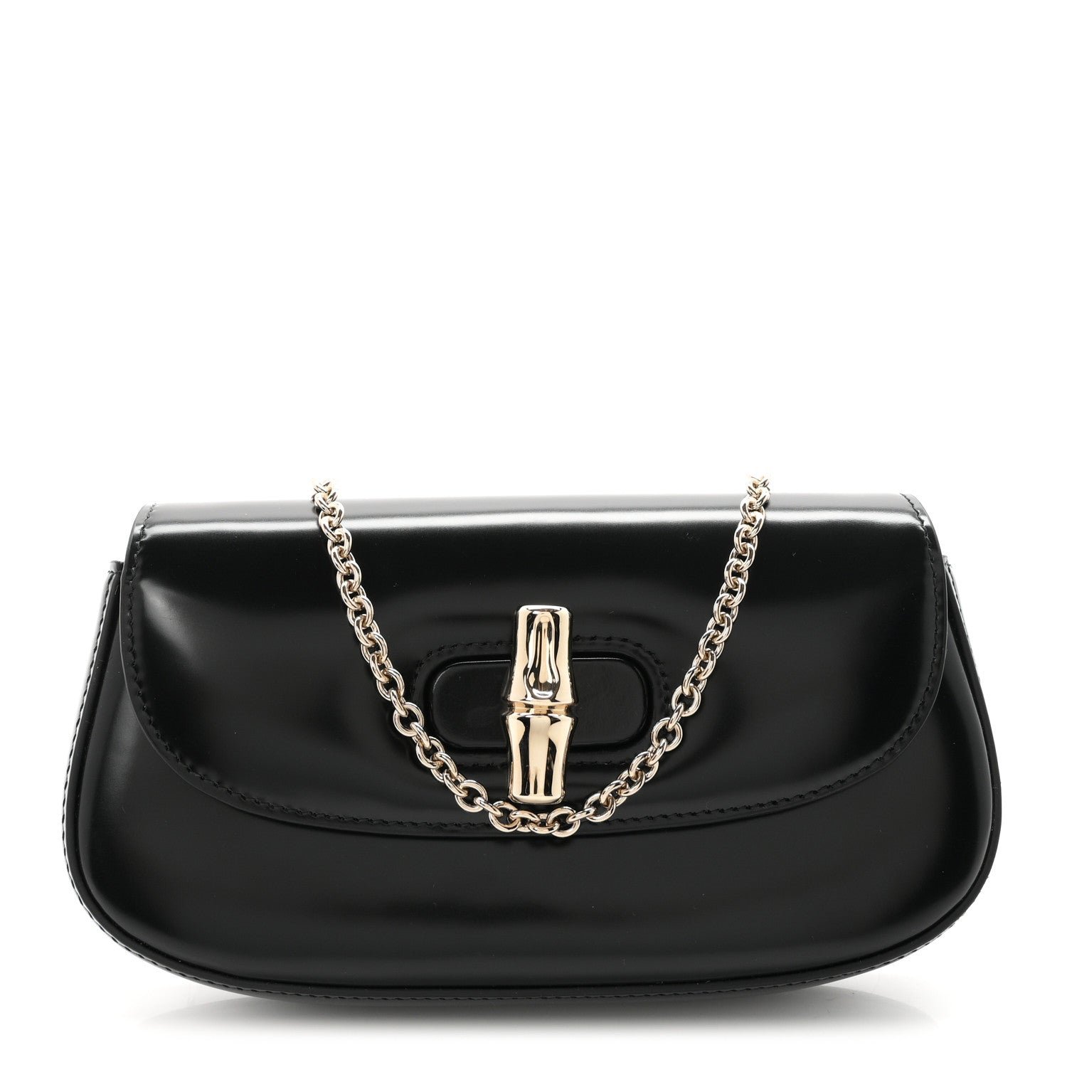 Gucci Shiny Calfskin Small Bamboo Night Bag Black