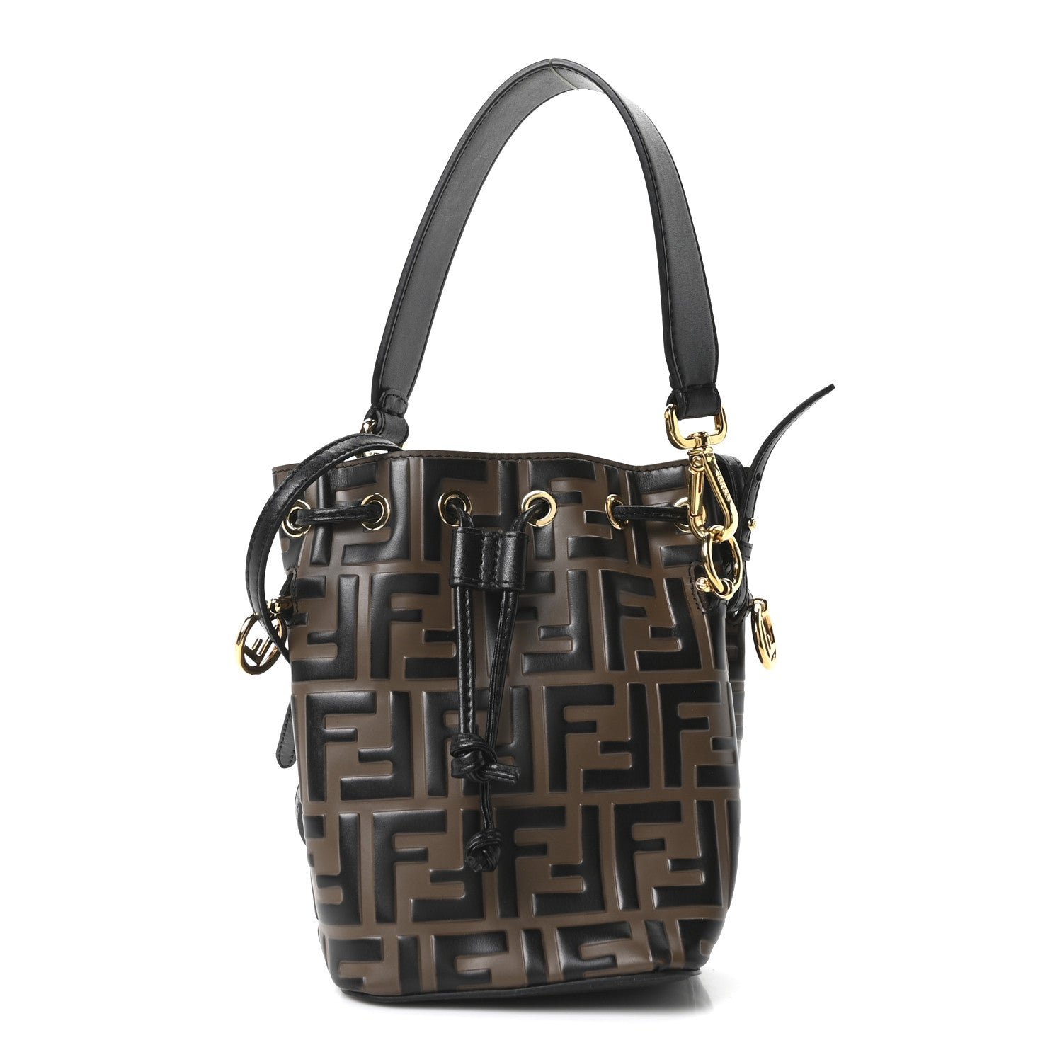 Fendi Vitello Liberty F is Fendi Bi-Color FF 1974 Embossed Mini Mon Tresor Bucket Bag Maya Black
