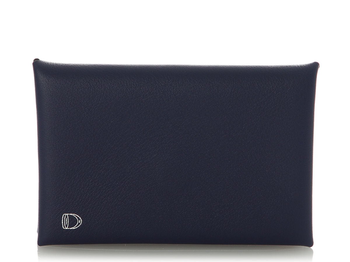 Hermès SO Bleu Encre and Bleu Jean Swift Calvi Verso Card Holder