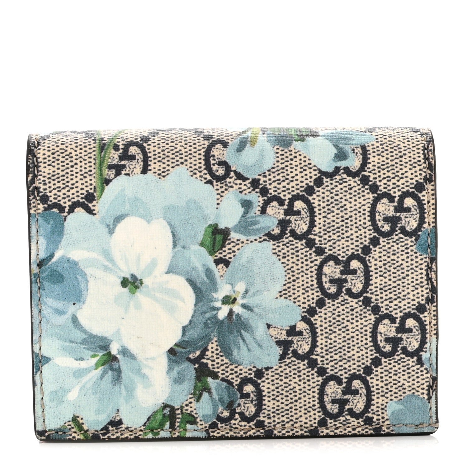 Gucci GG Supreme Monogram Blooms Card Case Wallet Beige Blue Navy Hibiscus Red