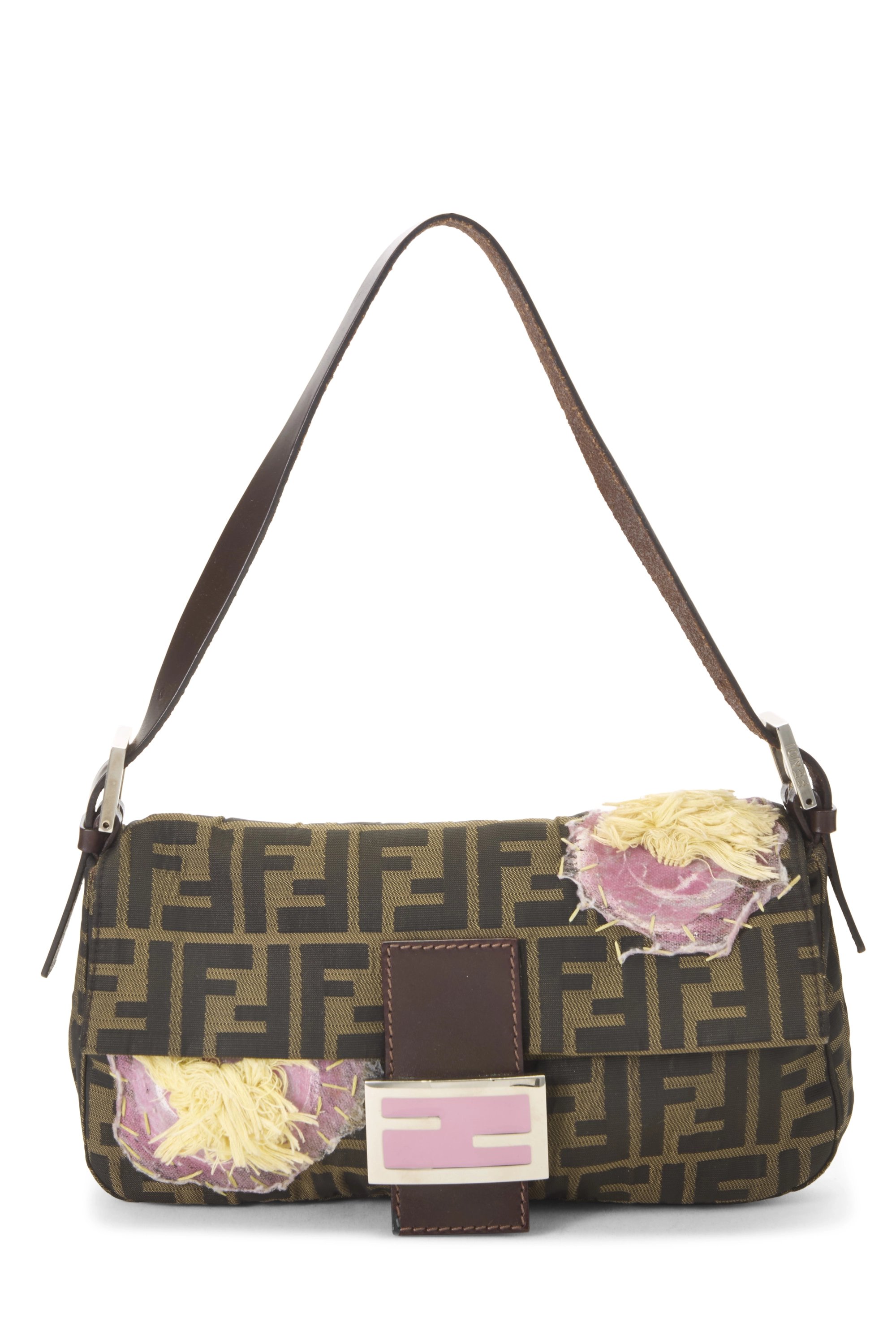 Brown Zucca Canvas Embroidered Baguette