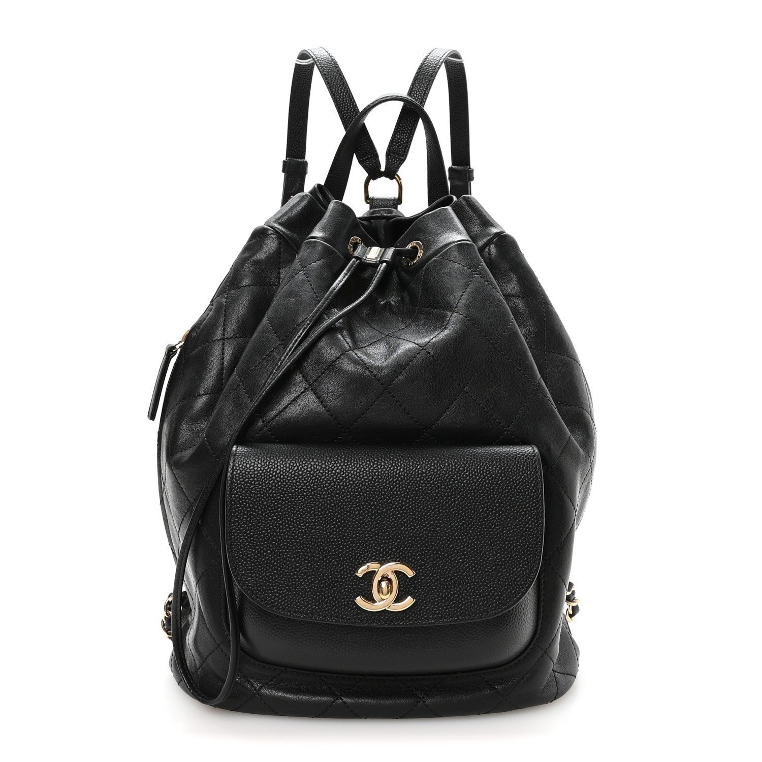 Chanel Sheepskin Caviar Quilted Daily Round Backpack Black