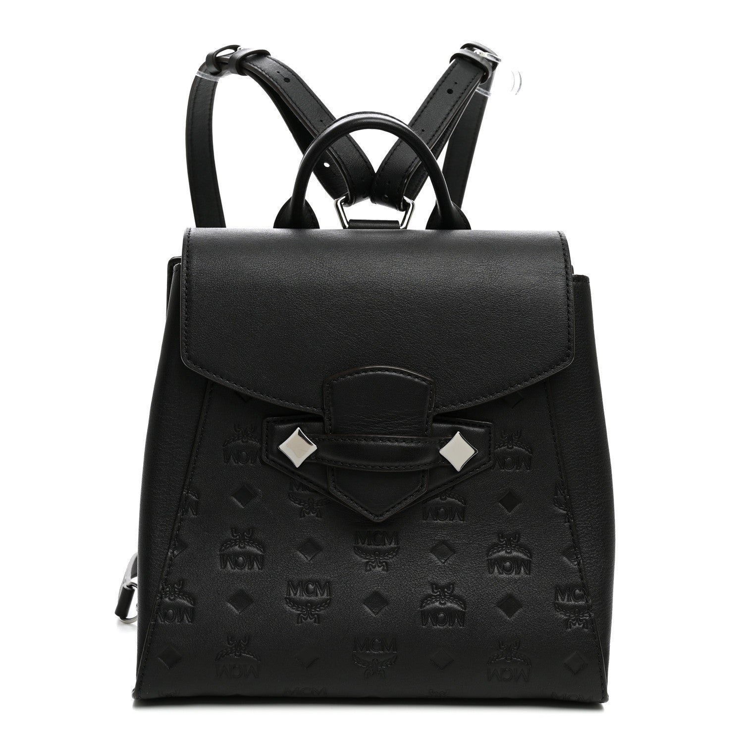 MCM Calfskin Ottomar Monogram Essential Small Backpack Black