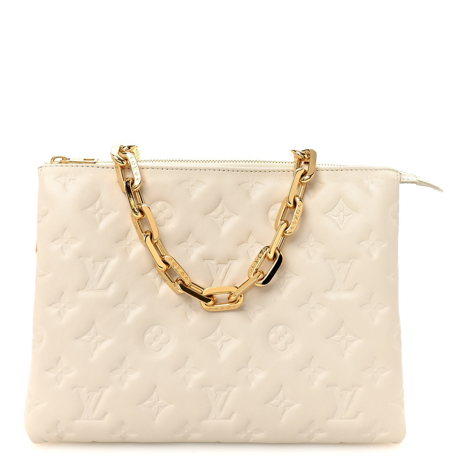 Louis Vuitton Lambskin Embossed Monogram Coussin PM Beige Cream