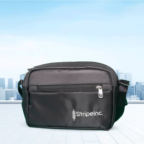 StripeInc Crossbody Net Pattern Bag For Unisex - Black