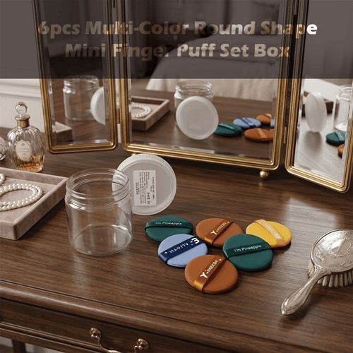6pcs Multi-Color Round Shape Mini Finger Puff Set Box