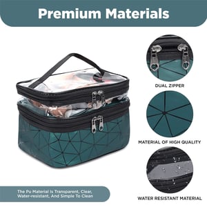 Double Layer Transparent Makeup Storage Bag - Green