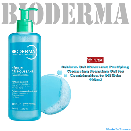 Bioderma Sebium Gel Moussant Purifying Cleansing Foaming Gel for Combination to Oil Skin 400ml •