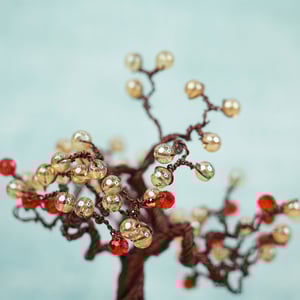 Copper Wire Vintage Bonsai Tree Sculpture With Pearls - Red