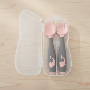 Spoon And Fork Set For Baby - Peach Pink