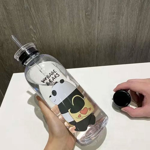 We Babe Bears Plastic Water Bottle 1000ml - Black panda