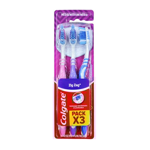 Colgate Zigzag Medium Toothbrush 3pcs - Pink Purple Blue