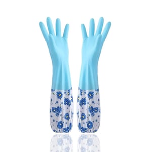 Disposable Rubber Hand Gloves With Floral Print - Sky Blue