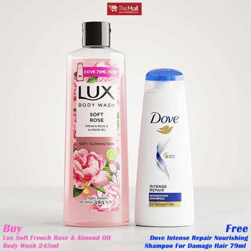 Lux Soft French Rose & Almond Oil Body Wash 245ml (Get Dove Intense Repair Nourishing Shampoo For Damage Hair 79ml Free)