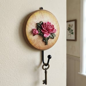 Vintage Wooden Rose Wall Hook •