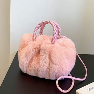 Fluffy Cozy Women PU Leather Handle Crossbody Bag