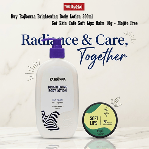 Rajkonna Brightening Body Lotion 300ml (Get Skin Cafe Soft Lips Balm 10g - Mojito Free)