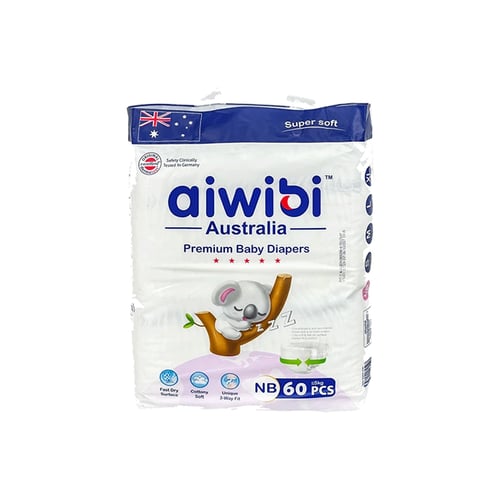 Aiwibi Australia Premium Baby Diapers NB (Upto 5KG) 60pcs•