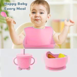 Silicone Feeding Accessories 8pcs Set for Babies - Pink