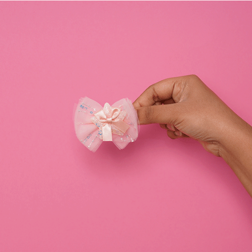 Baby Star With Bow Tie Hair Clip 1pc - Peach Pink