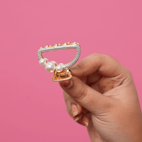Dior Style Metal Hair Clip With Pearls - Silver