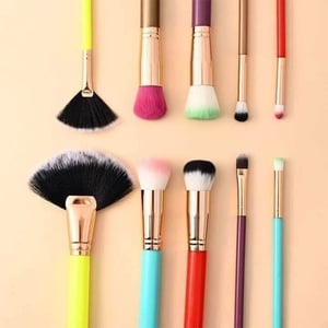 Multicolor Kabuki Makeup Brush 10pcs Set - Assorted