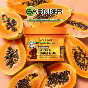 Garnier Ultimate Blends Repairing Papaya Hair Food + Vitamins C, E, F Multi-Use Hair Mask For Damaged Hair 400ml •