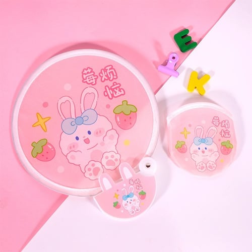 Folding Round Handheld Fan - Pink Rabbit