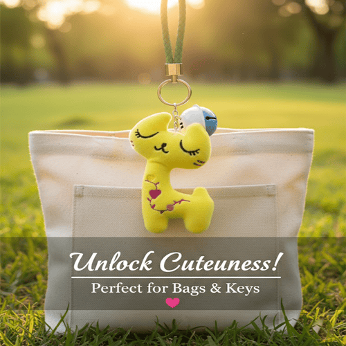 Soft Sleeping Cat With Rattle Ball Key Ring - Yellow