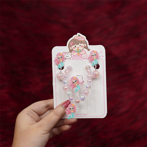 Pearl Bracelet Earring & Finger Ring Set - Baby Pink