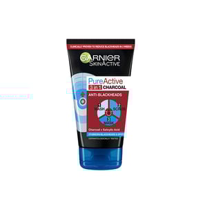 Garnier Pure Active 3 in 1 Charcoal Anti Blackhead Wash Scrub & Mask 150ml•