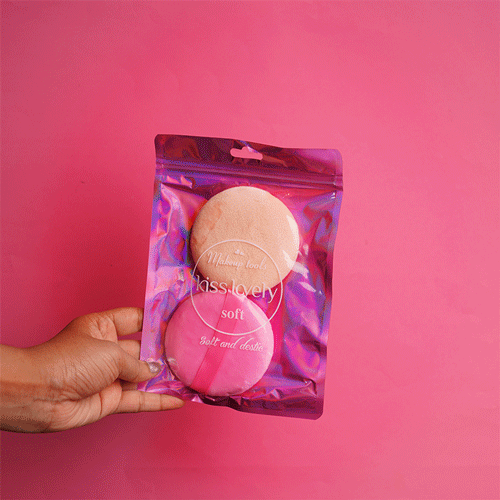Kiss Lovely 2pcs Soft Makeup Puff Set - Beige & Pink
