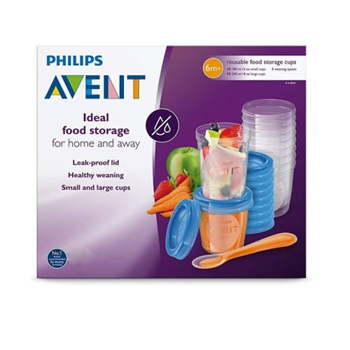 Philips Avent Ideal Reusable Food Storage Cups for Home & Away (1862)