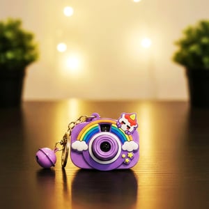 Cute Camera Keychain With Rattle - Purple