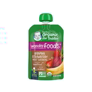Gerber Organic Wonder Foods Banana Strawberry Beet Oatmeal Puree 99g•